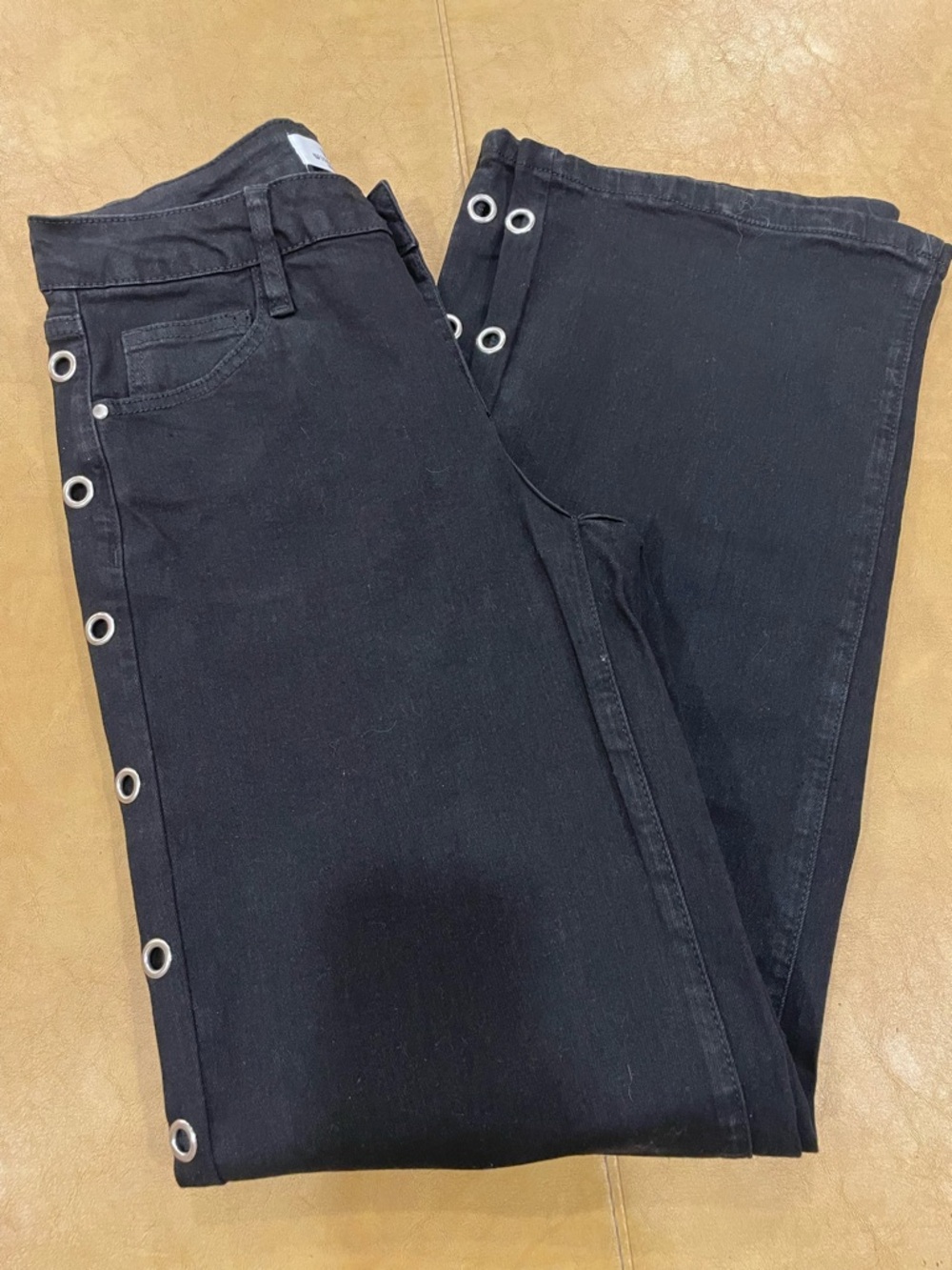 Windsor Black Flare Jeans with Silver Eyelet Trim